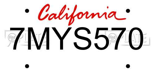 7MYS570 California License Plate