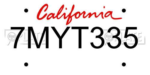 7MYT335 California License Plate