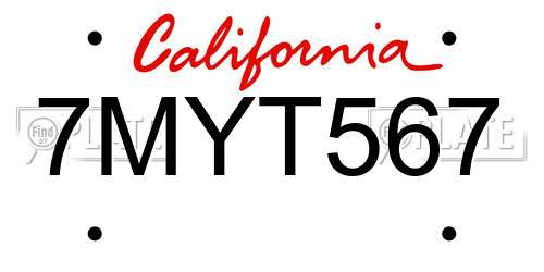 7MYT567 California License Plate