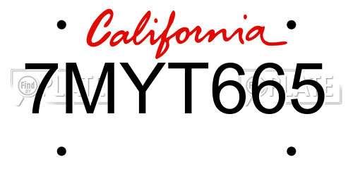 7MYT665 California License Plate