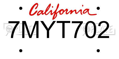 7MYT702 California License Plate