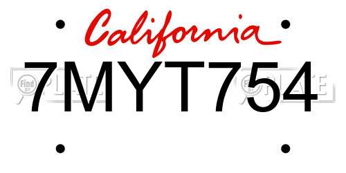 7MYT754 California License Plate