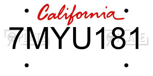 7MYU181 California License Plate
