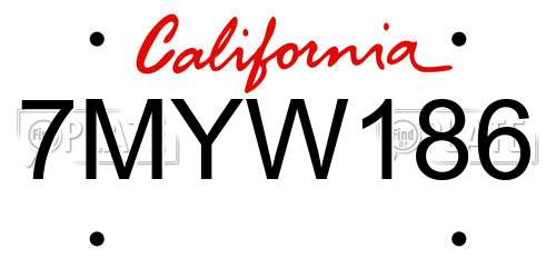 7MYW186 California License Plate