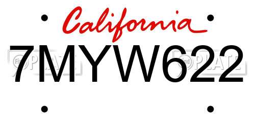 7MYW622 California License Plate
