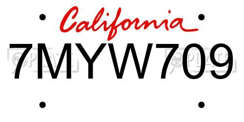 7MYW709 California License Plate