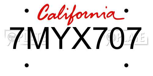 7MYX707 California License Plate