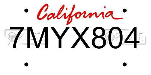 7MYX804 California License Plate