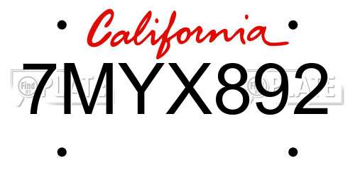 7MYX892 California License Plate