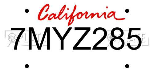 7MYZ285 California License Plate