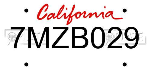 7MZB029 California License Plate