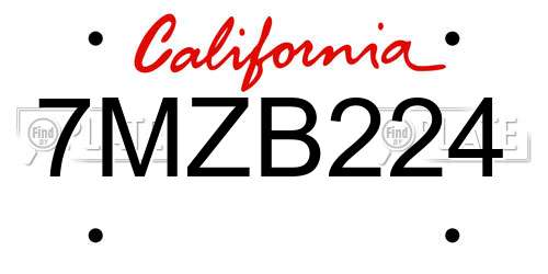 7MZB224 California License Plate