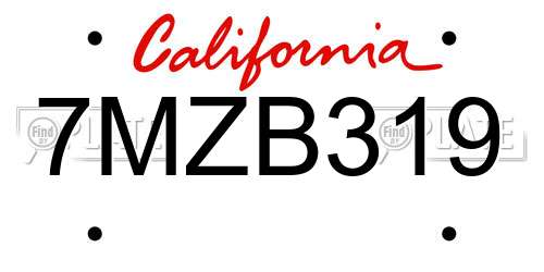 7MZB319 California License Plate
