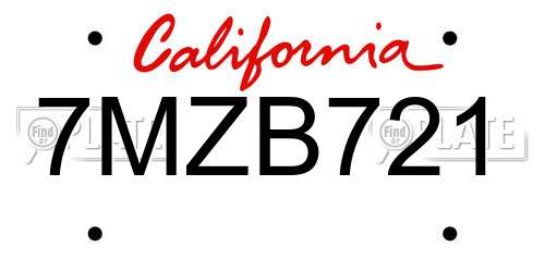 7MZB721 California License Plate