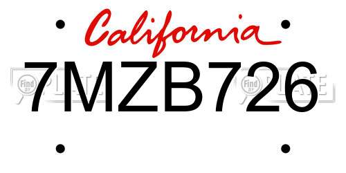 7MZB726 California License Plate