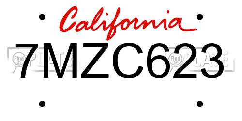 7MZC623 California License Plate