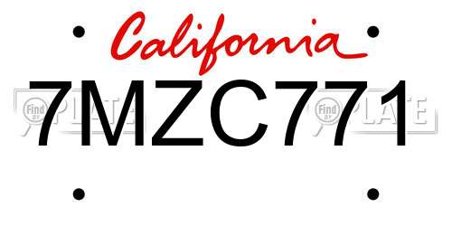 7MZC771 California License Plate