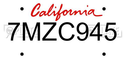 7MZC945 California License Plate