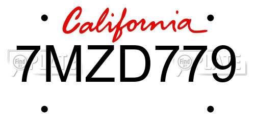 7MZD779 California License Plate