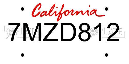 7MZD812 California License Plate