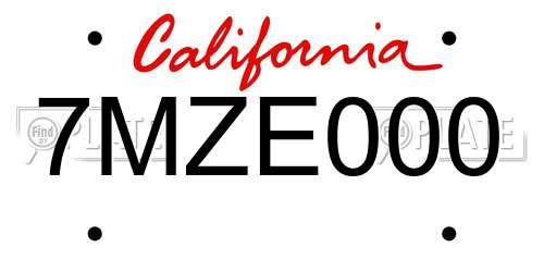 7MZE000 California License Plate
