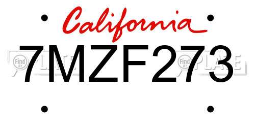 7MZF273 California License Plate