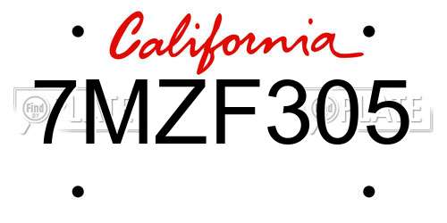 7MZF305 California License Plate