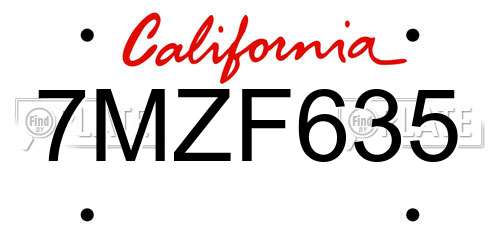 7MZF635 California License Plate