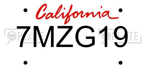 7MZG19 California License Plate