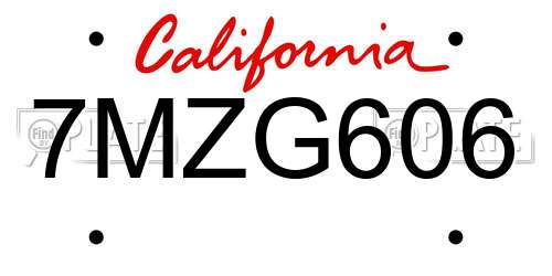 7MZG606 California License Plate