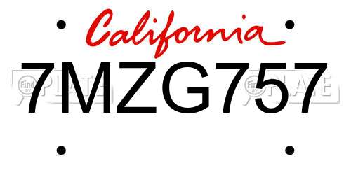 7MZG757 California License Plate