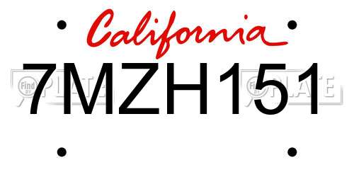 7MZH151 California License Plate
