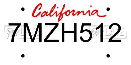 7MZH512 California License Plate