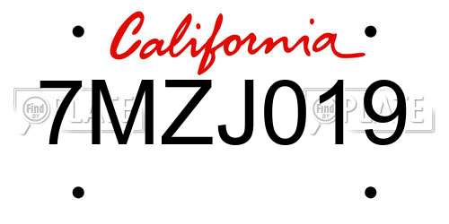 7MZJ019 California License Plate