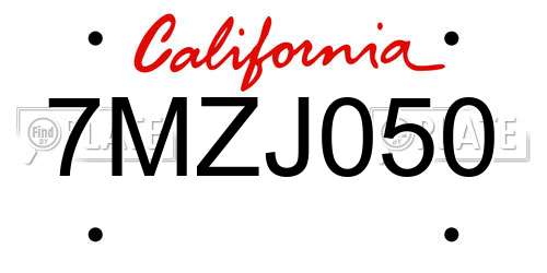 7MZJ050 California License Plate