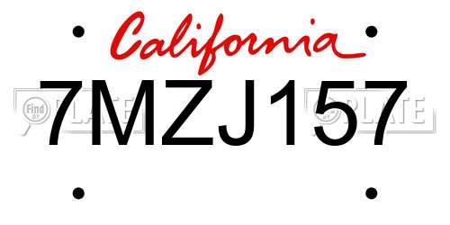 7MZJ157 California License Plate
