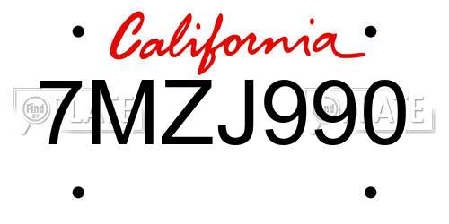 7MZJ990 California License Plate