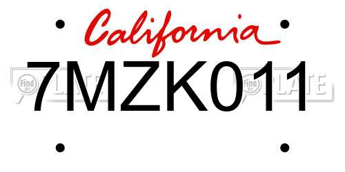 7MZK011 California License Plate