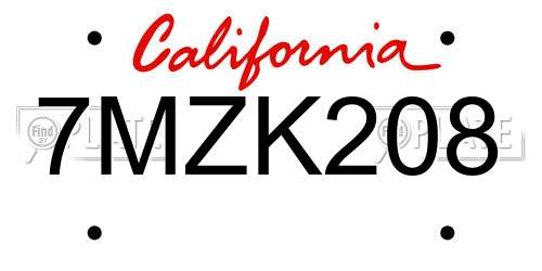 7MZK208 California License Plate