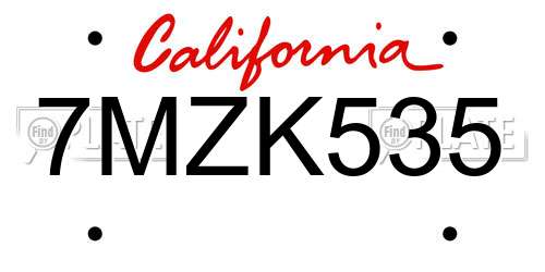 7MZK535 California License Plate