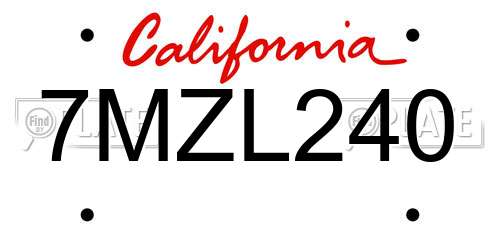 7MZL240 California License Plate