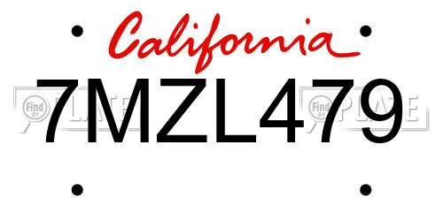 7MZL479 California License Plate