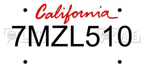 7MZL510 California License Plate