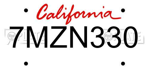7MZN330 California License Plate