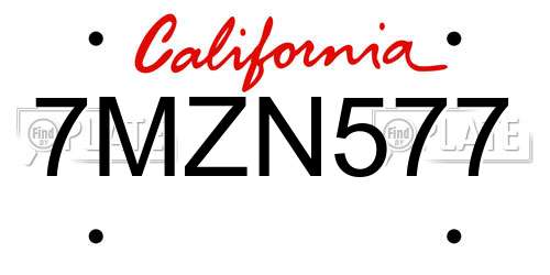 7MZN577 California License Plate