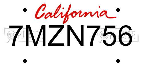 7MZN756 California License Plate