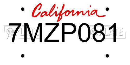 7MZP081 California License Plate
