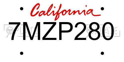 7MZP280 California License Plate