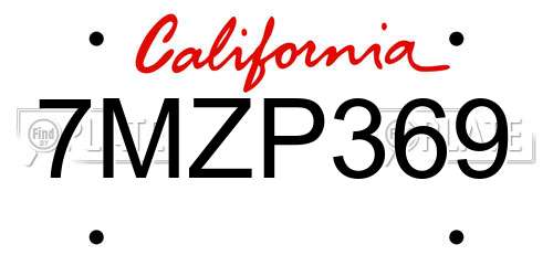 7MZP369 California License Plate