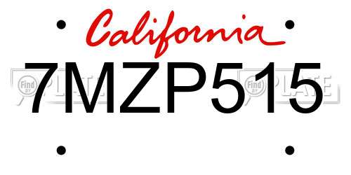 7MZP515 California License Plate